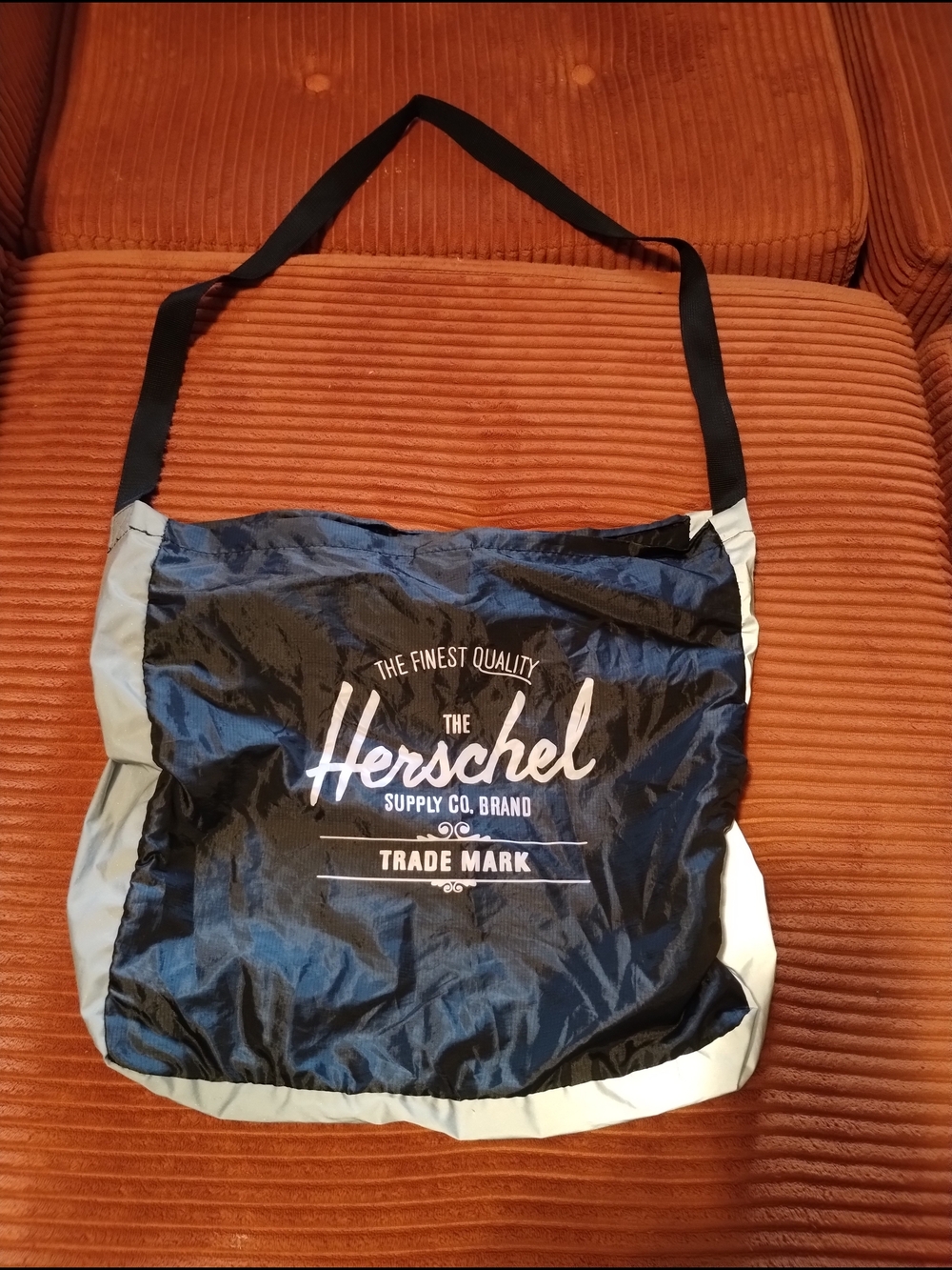Herschel Supply Company Black and Light Gray Nylon Messenger Bag